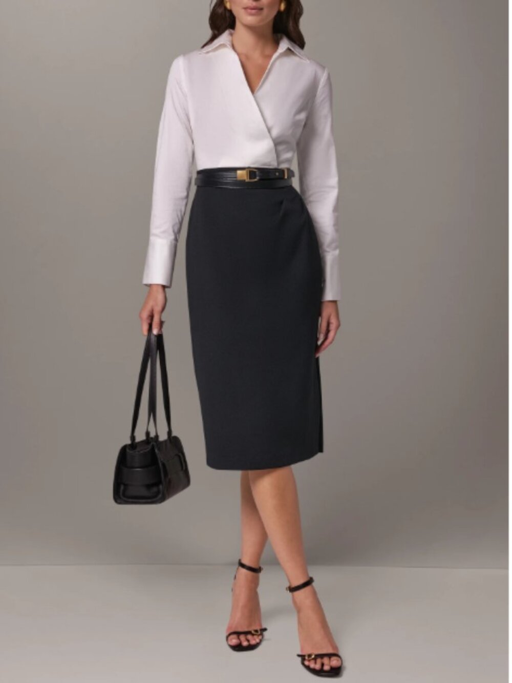 Donna Karan NY Mixed Media Pencil Dress Faux Wrap Midi Workwear Sz 14